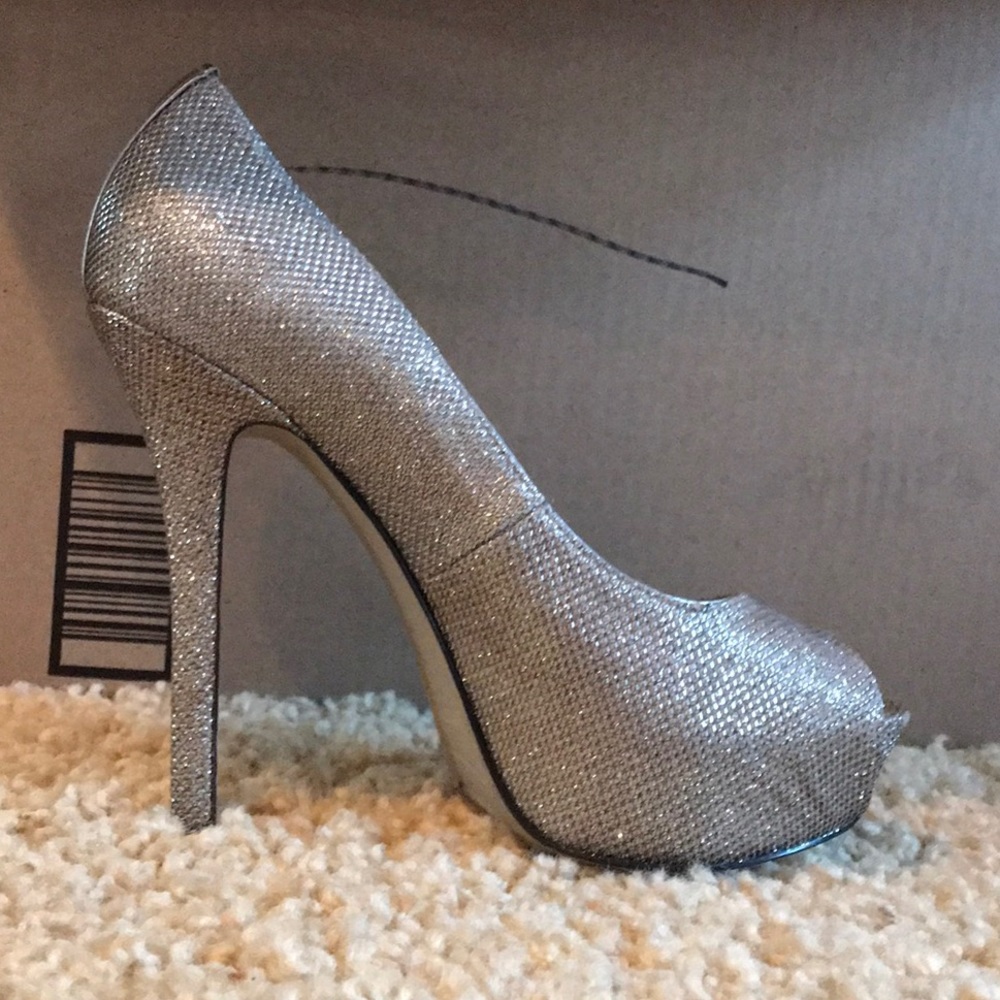 Sliver Sparkle Open Toe Pumps